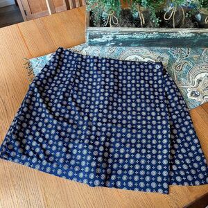 Plus Preferred Skort Navy Blue Tan Print Elastic Waist Vintage Golf Plus Size